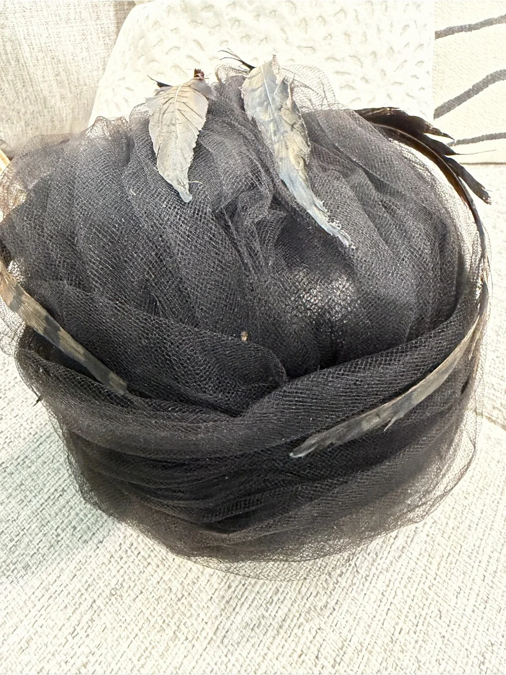 Christian Dior Black Tulle Feather Turban From the 1960s